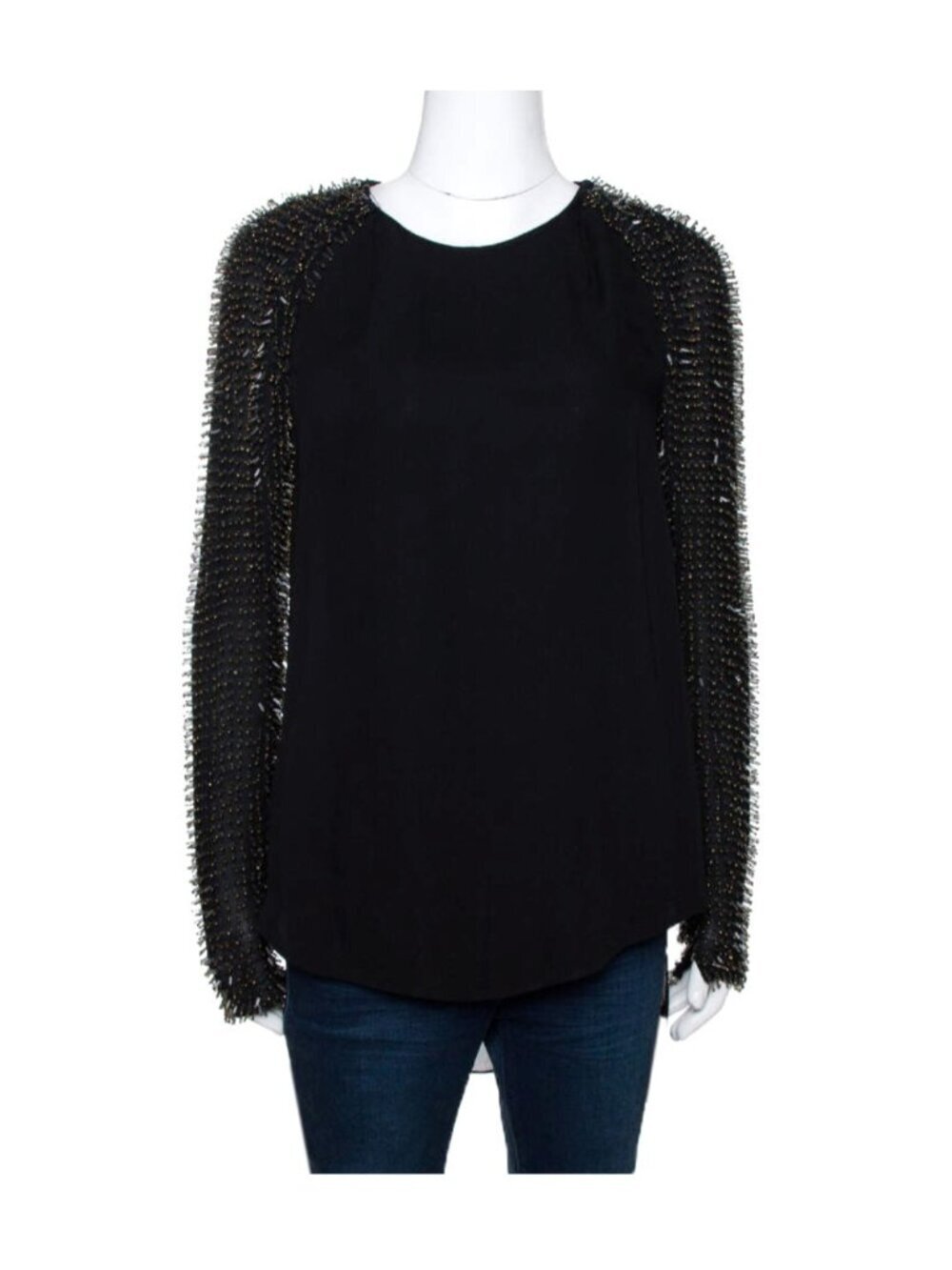 3.1 Phillip Lim Black Silk Crepe Static Beaded Sleeve Punk SILK Top 4